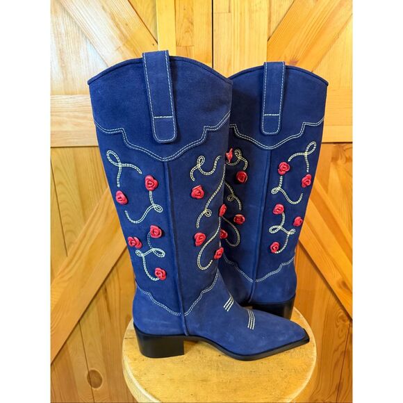 Larroudé Paloma Boot In Navy Suede Size 7.5 - Picture 6 of 8